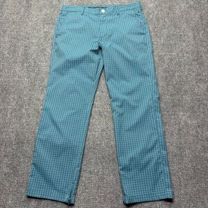 Bonobos Maide Golf Pants Men 34x30 Blue Check Straight Zip Ankle Performance